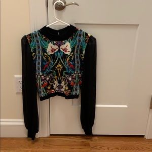 Bebe crop sheer long sleeve size m